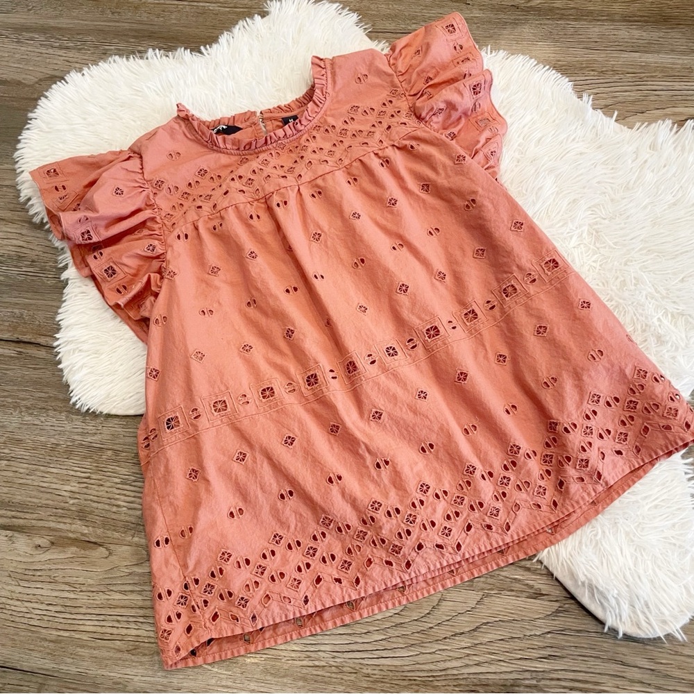 Lands’ End Dusty Pink Eyelet Blouse Medium Spring Casual Teacher - Picture 4 of 9